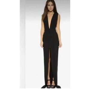 Solace London Dylan Maxi Dress Black Plunge V-Neck Open Back US 4